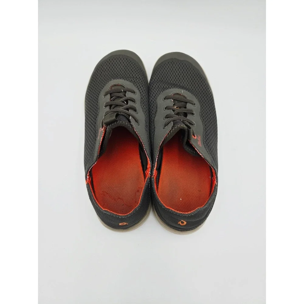 OluKai Moku Pae Mens 9 Charcoal Gray Orange Mesh Boat Shoes Sneakers 10472-4EKZ